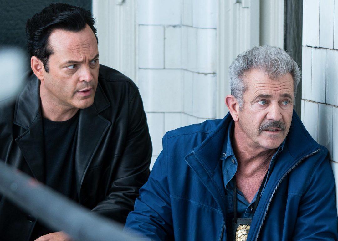 Actors Vince Vaughn and Mel Gibson in the police drama 'Dragged Across Concrete,' which is trending on Netflix.