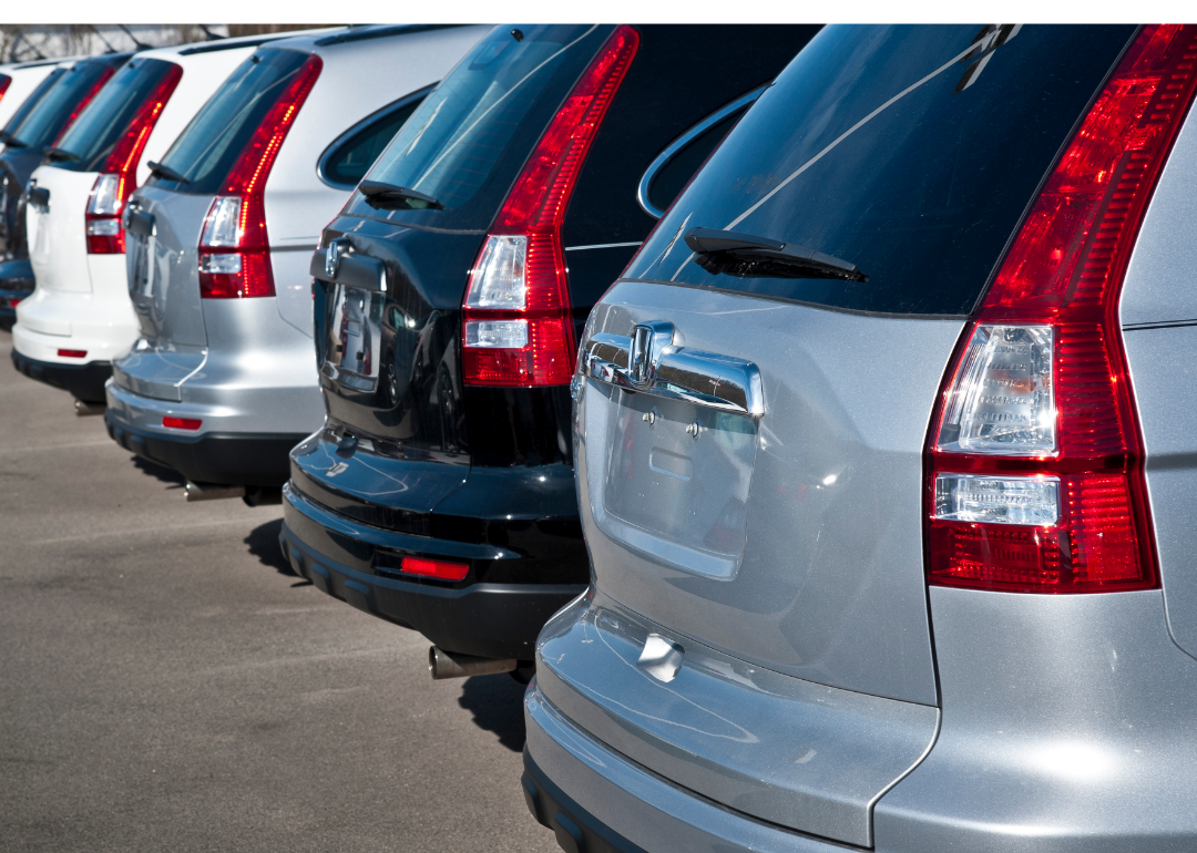Honda CR-Vs lined up in parking lot.