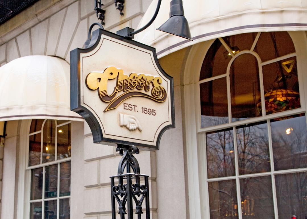 The sign for the Cheers bar in Beacon Hill, which was formerly Bull & Finch Pub, in Boston, Massachusetts.