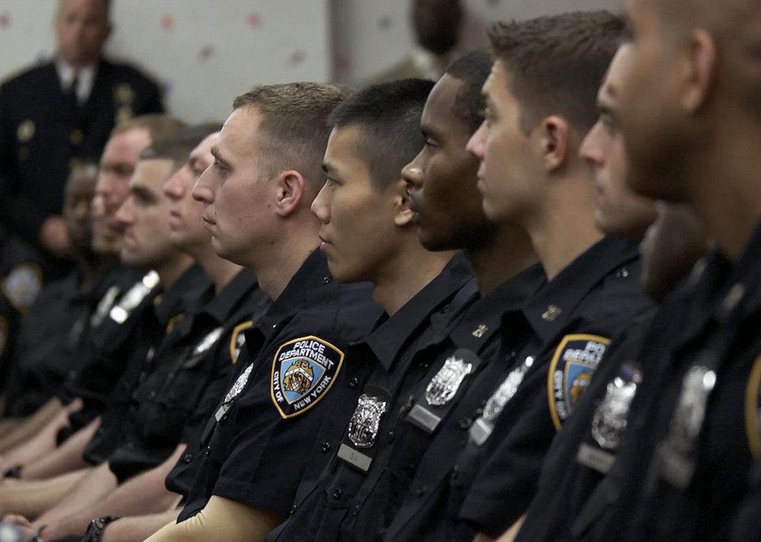 New recruits at a training session in Brooklyn in a scene from 'Crime+Punishment.'