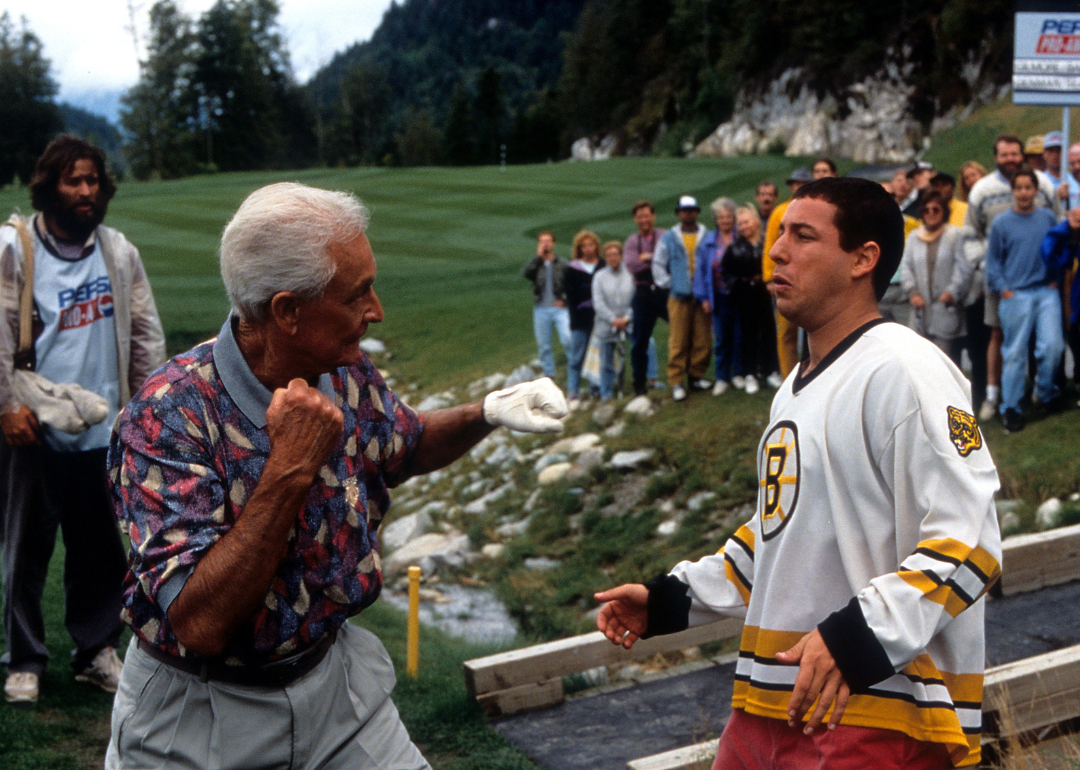 Bob Barker prepares to punch Adam Sandler in a cameo role on the film "Happy Gilmore"