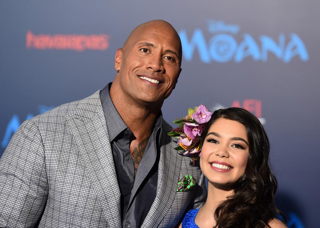 Actors Dwayne Johnson and Auli'i Cravalho arrive at the premiere of Disney's 'Moana' at the El Capitan Theatre on Nov. 14, 2016 in Hollywood, California.