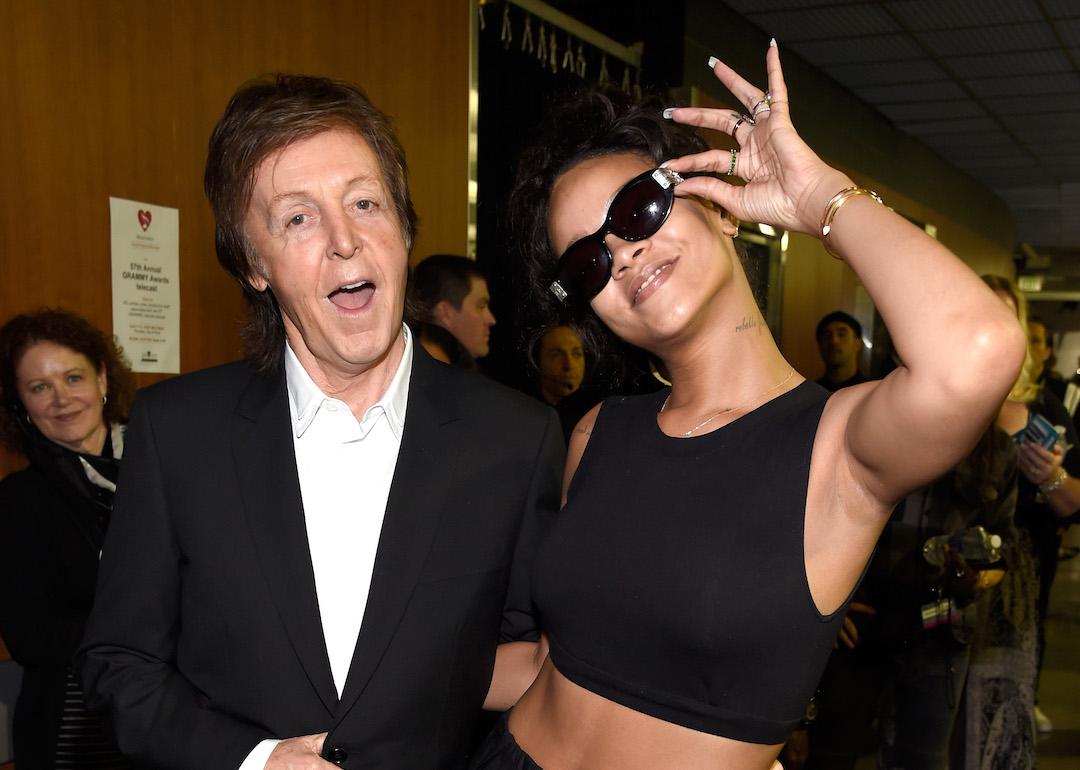 Paul McCartney and Rihanna attend the 57th Annual Grammy Awards at Staples Center on Feb. 8, 2015 in Los Angeles, California.