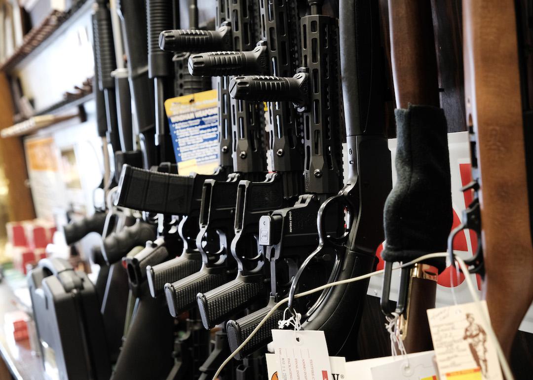 Rifles on the shelf at Caso's Gun-A-Rama store on March 25, 2021 in Jersey City, New Jersey.