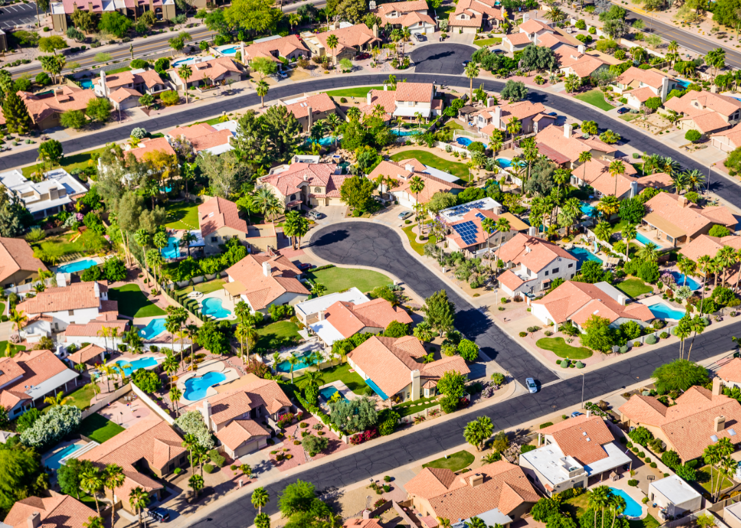 An aerial view of Phoenix, Arizona homes.