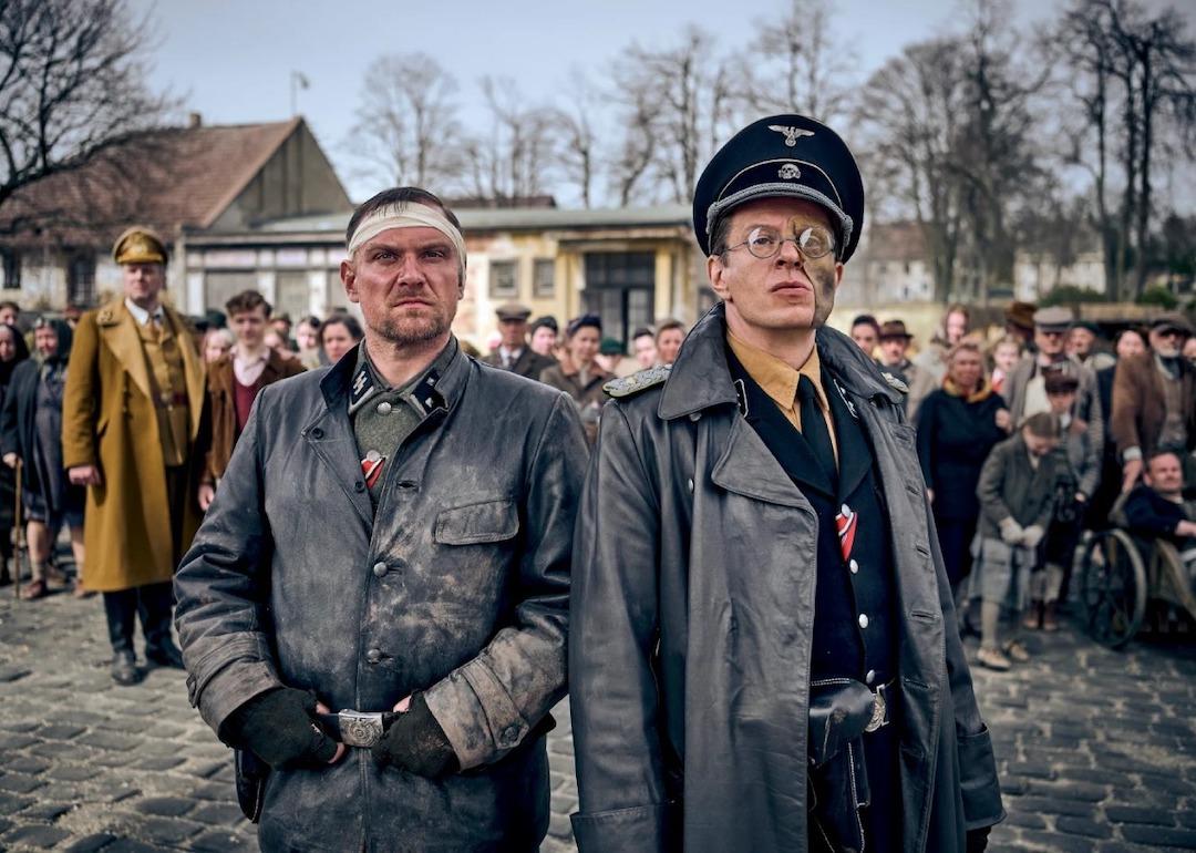 Actors Alexander Scheer and Florian Schmidtke in the 2023 Netflix movie 'Blood & Gold.'