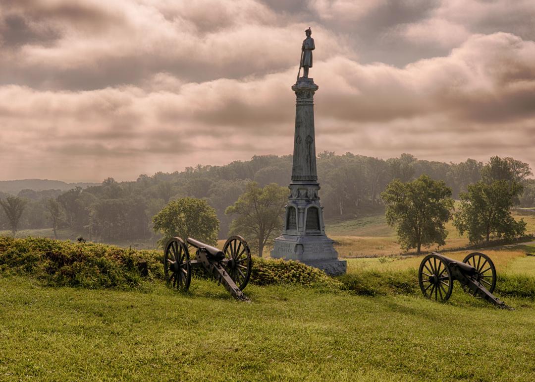 Ohio's Tribute monument to Carroll's Brigade on East Cemetery Hill on July 5, 2013 in Gettysburg, Pennsylvania.