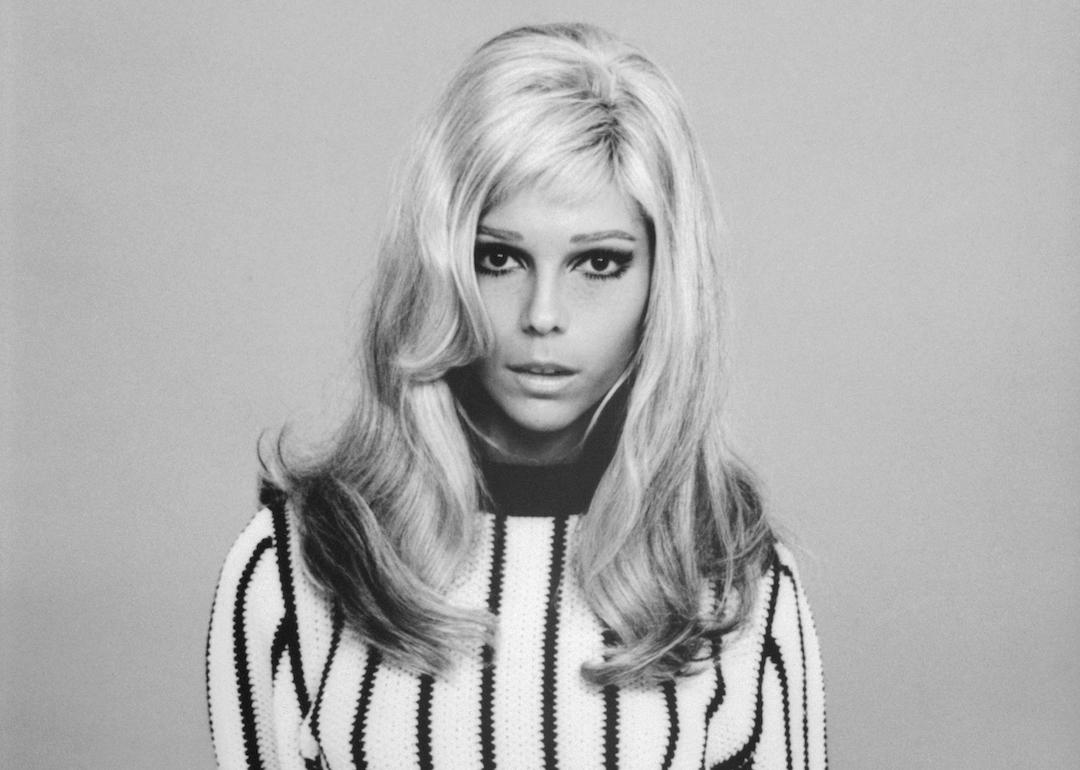 Singer Nancy Sinatra in a striped sweater in 1968.
