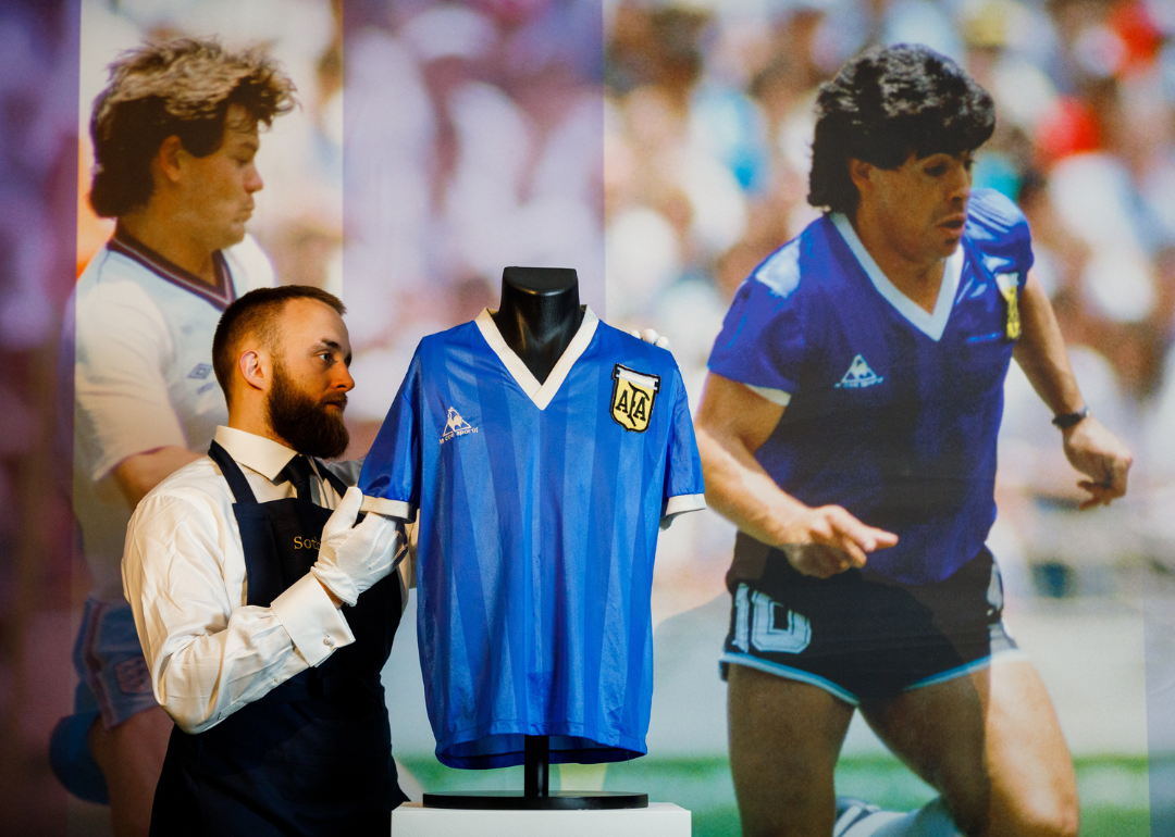 Sotheby’s New Bond Street exhibition of Diego Maradona’s Historic 1986 World Cup Match-Worn Shirt.