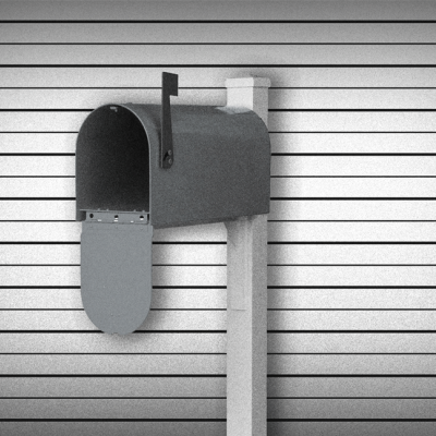 A mailbox against a gray police lineup background