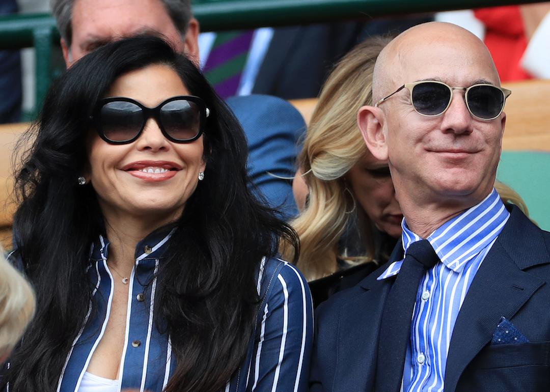 Jeff Bezos and Lauren Sánchez at Wimbledon in 2019 in London, England.