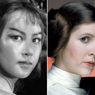 Actor Misa Uehara as Princess Yuki in 1958 film 'The Hidden Fortress' on the left and actor Carrie Fisher as Princess Leia in the 1977 film 'Star Wars: Episode IV – A New Hope.'