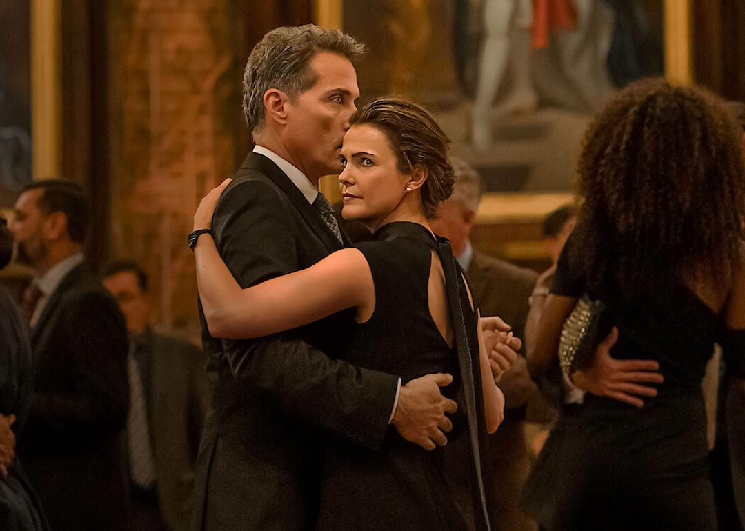 Rufus Sewell as foreign diplomat Hal Wyler and Keri Russell as ambassador Kate Wyler in the Netflix series 'The Diplomat.'