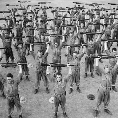 Training course of the U.S. Marine recruits at Parris Island on the rifle range.