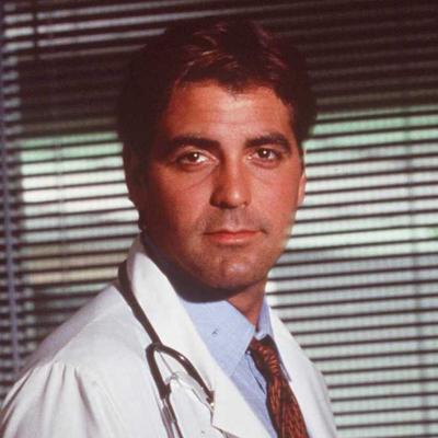 Actor George Clooeny in costume as Dr. Doug Ross on 'E.R.' in 1996.