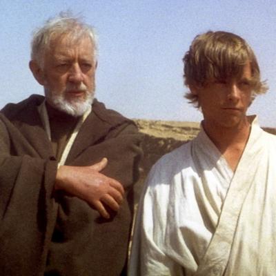 Actors Alec Guinness and Mark Hamill on the set of 'Star Wars: Episode IV - A New Hope.'