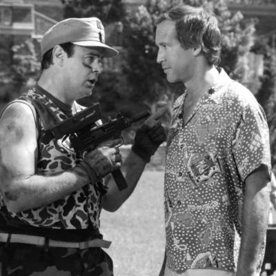 Actors Dan Aykroyd and Chevy Chase in the 1988 comedy 'Caddyshack II.'