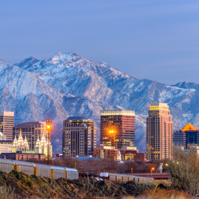 Salt Lake City skyline with mountain backdrop