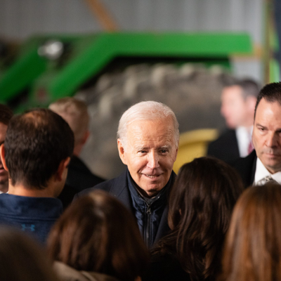 President Joe Biden talks to attendees at Dutch Creek Farms in Dakota County, Minnesota on the first stop of his rural investment tour.  