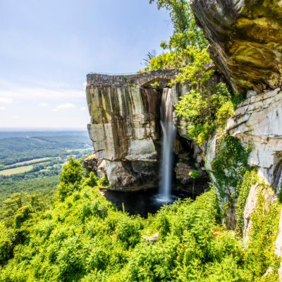 View of the waterfall off a cliff in Lookout Mountain, Georgia