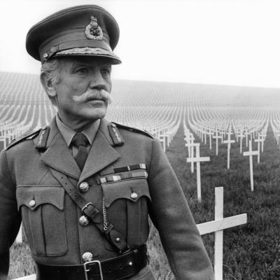 Actor John Mills in a cemetery in a scene from the 1969 WWI film 'Oh! What a Lovely War.'