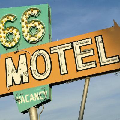 The sign outside of the 66 Motel in Needles, California on Route 66.
