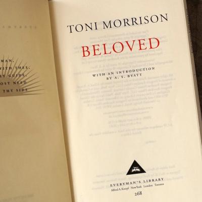 Title page inside a copy of Toni Morrison's Pulitzer Prize-winning novel 'Beloved.'