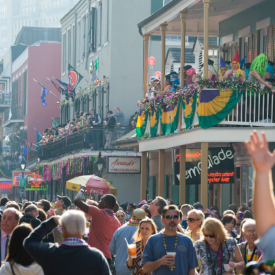 People on the streets of New Orleans, Louisiana during Mardi Gras