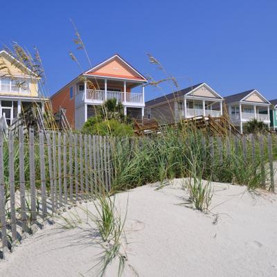 Row of beach rentals on a summer day in South Carolina.