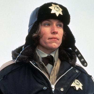 Actor Frances McDormand bundled up in a police uniform in a scene from the 1996 film 'Fargo.'