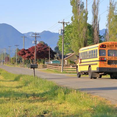 school bus picks up on rural road route