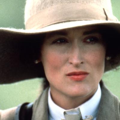 Actor Meryl Streep on the set of 'Out of Africa' in Kenya.