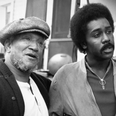 Actors Redd Foxx and Demond Wilson of the TV show 'Sanford & Son' pose for a portrait in 1974.
