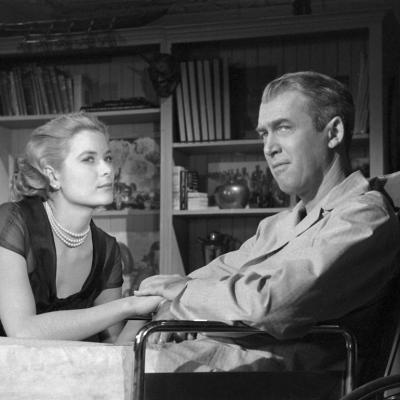 Actors Grace Kelly and Jimmy Stewart in the movie 'Rear Window' in November 1953.