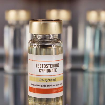 Vial of Testosterone Cypionate in foreground with other vials visible in background. 