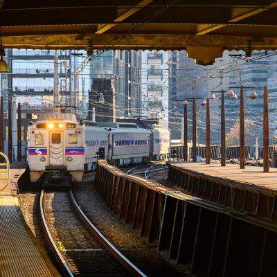 The Philadelphia SEPTA train approaching the 30th Street station.