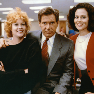 American actors Melanie Griffith, Harrison Ford and Sigourney Weaver on the set of Working girl directed by German-born American Mike Nichols.