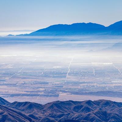 Air pollution seen over the Coachella Valley in San Bernardino County, CA.