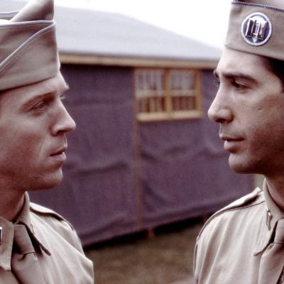 Actors Damian Lewis (as Richard Winters) and David Schwimmer (as Captain Herbert Sobel) in a scene from HBO's war miniseries 'Band of Brothers.'