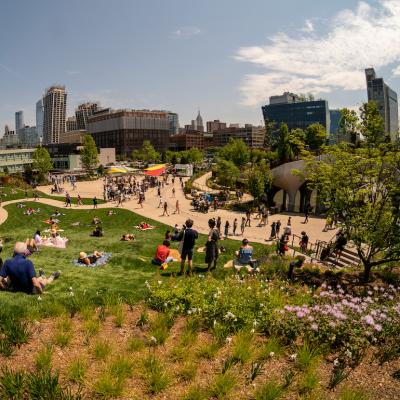 Visitors on Little Island in Hudson River Park in New York.