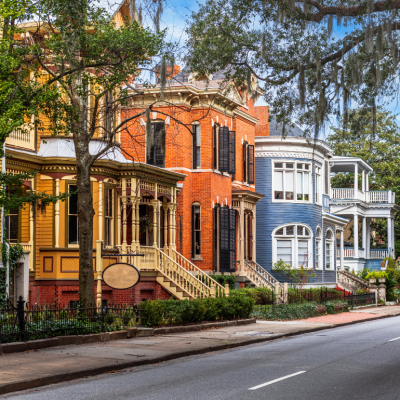 Historic homes along Whitaker Street in Savannah, Georgia