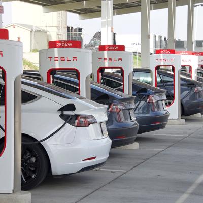 Tesla Supercharger station in Kettleman City, California.