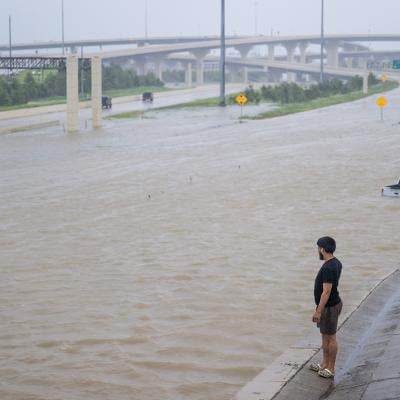 Flooded interstate after Hurricane Beryl swept through the area on July 08, 2024 in Houston, Texas.