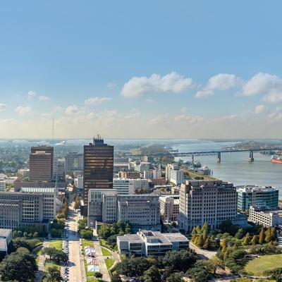 Scenic view of downtown Baton Rouge in morning light, Louisiana.