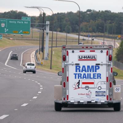 A U-haul trailer on the road near Apopka, FL in 2023.