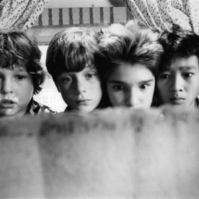 Jeff Cohen, Sean Astin, Corey Feldman, and Ke Huy Quan in a scene from the 1985 film 'Goonies.'