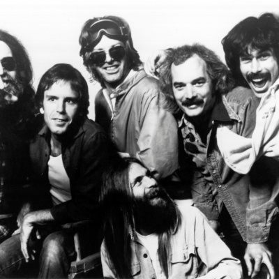 Members of the band Grateful Dead in a studio portrait, circa 1970