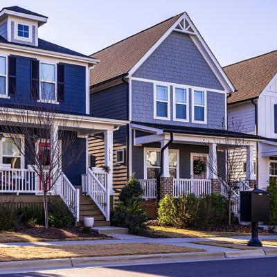 A row of newly built homes in Raleigh, NC.