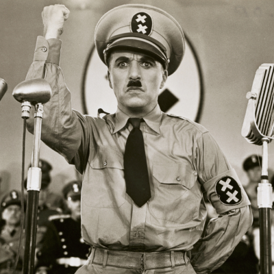 Actor and director Charlie Chaplin plays dictator Adenoid Hynkel in 'The Great Dictator,' a satire on Nazi Germany.