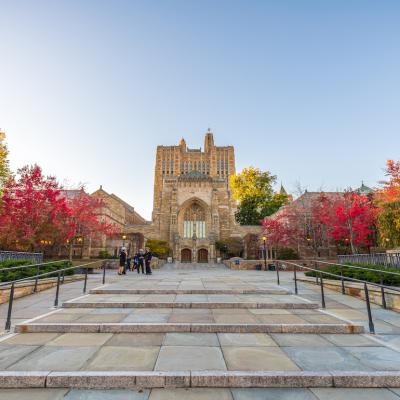 Sterling Memorial Library at Yale University during fall.